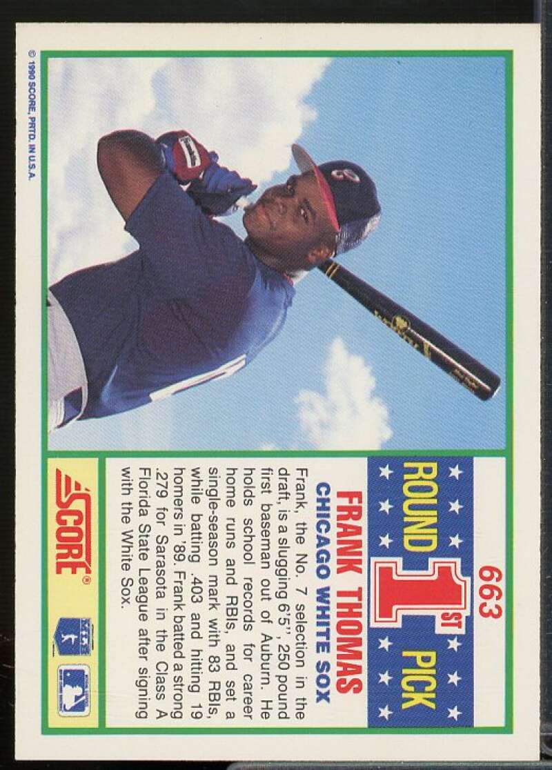 Frank Thomas Rookie Card 1990 Score #663  Image 2