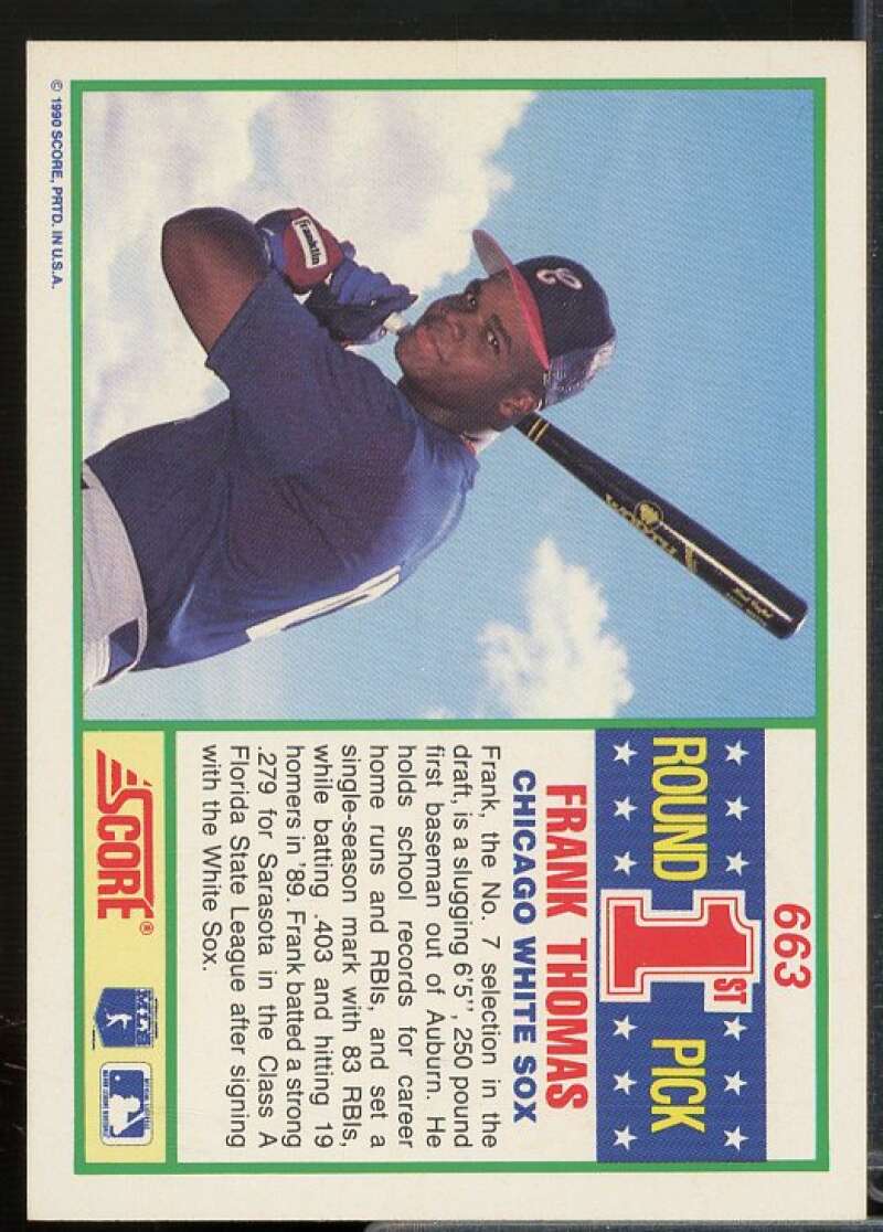 Frank Thomas Rookie Card 1990 Score #663  Image 2