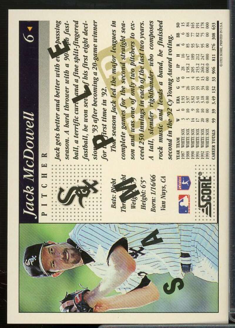 Jack McDowell Sample Card 1994 Score Gold Rush #6  Image 2
