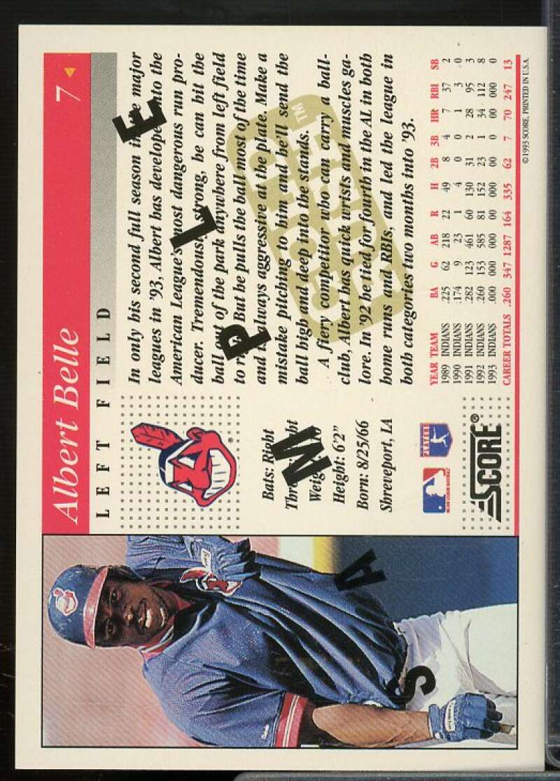 Albert Belle Sample Card 1994 Score Gold Rush #7  Image 2