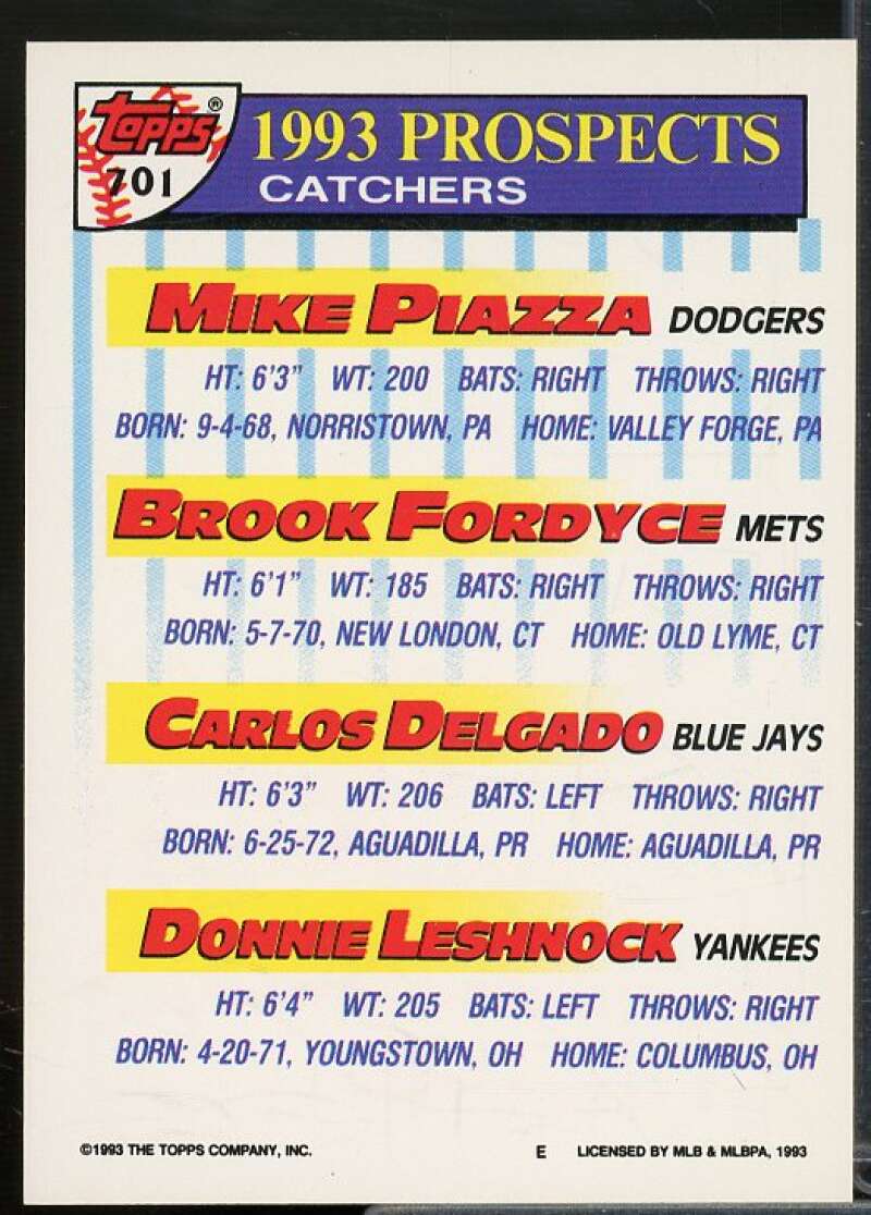 Mike Piazza Rookie Card 1993 Topps #701  Image 2