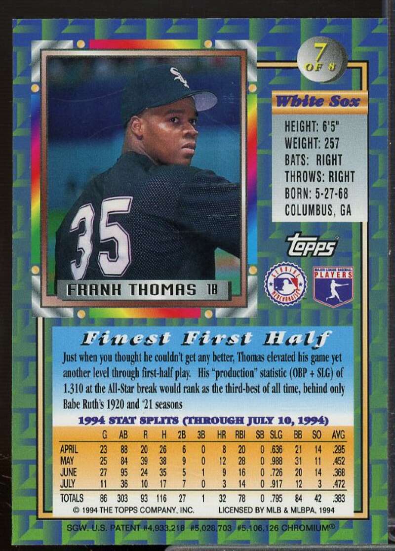 Frank Thomas Card 1994 Topps Traded Finest Inserts #7  Image 2