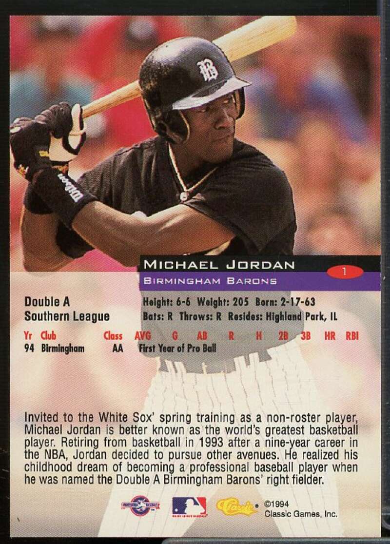 Michael Jordan Baseball Rookie Card 1994 Classic #1  Image 2