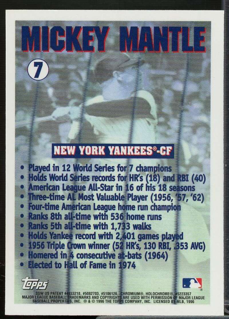 Mickey Mantle COMM Card 1996 Topps Chrome #7  Image 2