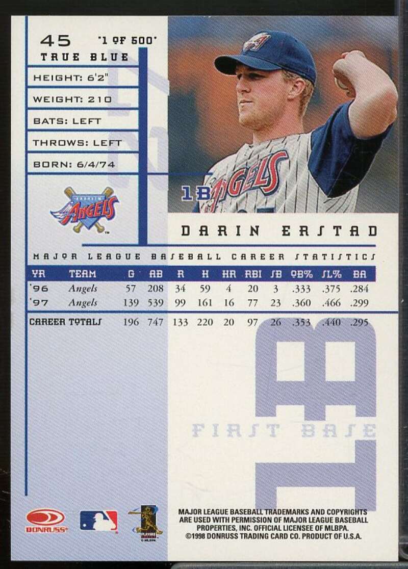 Darin Erstad Card 1998 Leaf Rookies Stars True Blue #45  Image 2