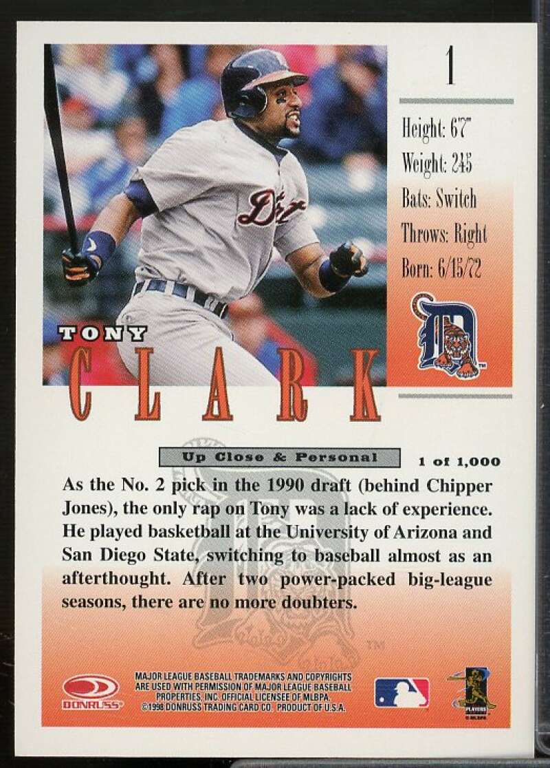 Tony Clark Card 1998 Studio Silver Press Proofs #1  Image 2