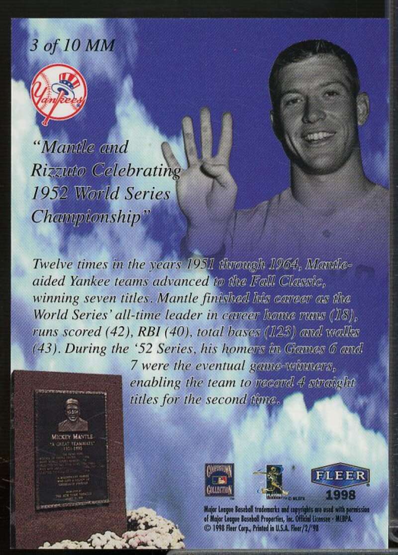 Mickey Mantle Card 1998 Fleer Tradition  Monumental Moments #3  Image 2