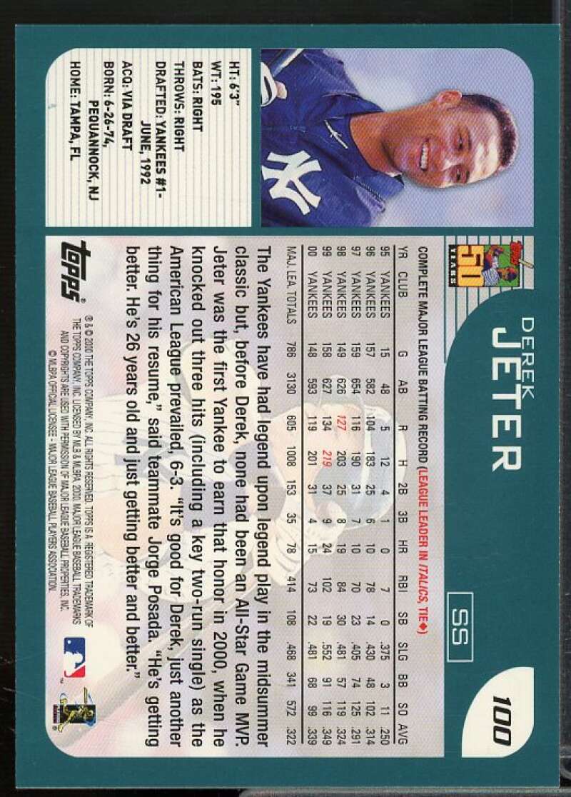 Derek Jeter Card 2001 Topps #100  Image 2