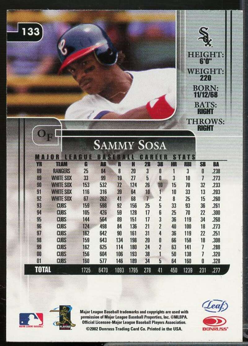 Sammy Sosa White Sox SP Card 2002 Leaf Rookies Stars #133B  Image 2