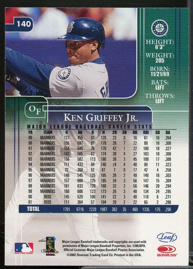 Ken Griffey Jr. Mariners SP Card 2002 Leaf Rookies and Stars #140A  Image 2