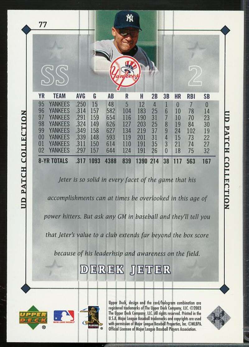 Derek Jeter Card 2003 UD Patch Collection #77  Image 2