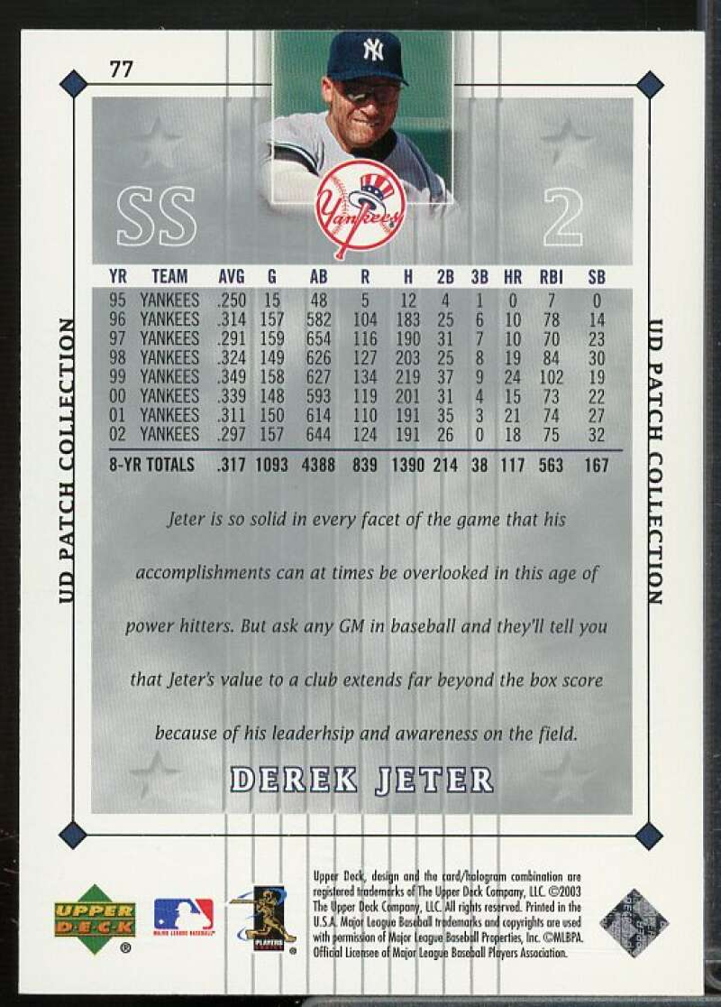 Derek Jeter Card 2003 UD Patch Collection #77  Image 2