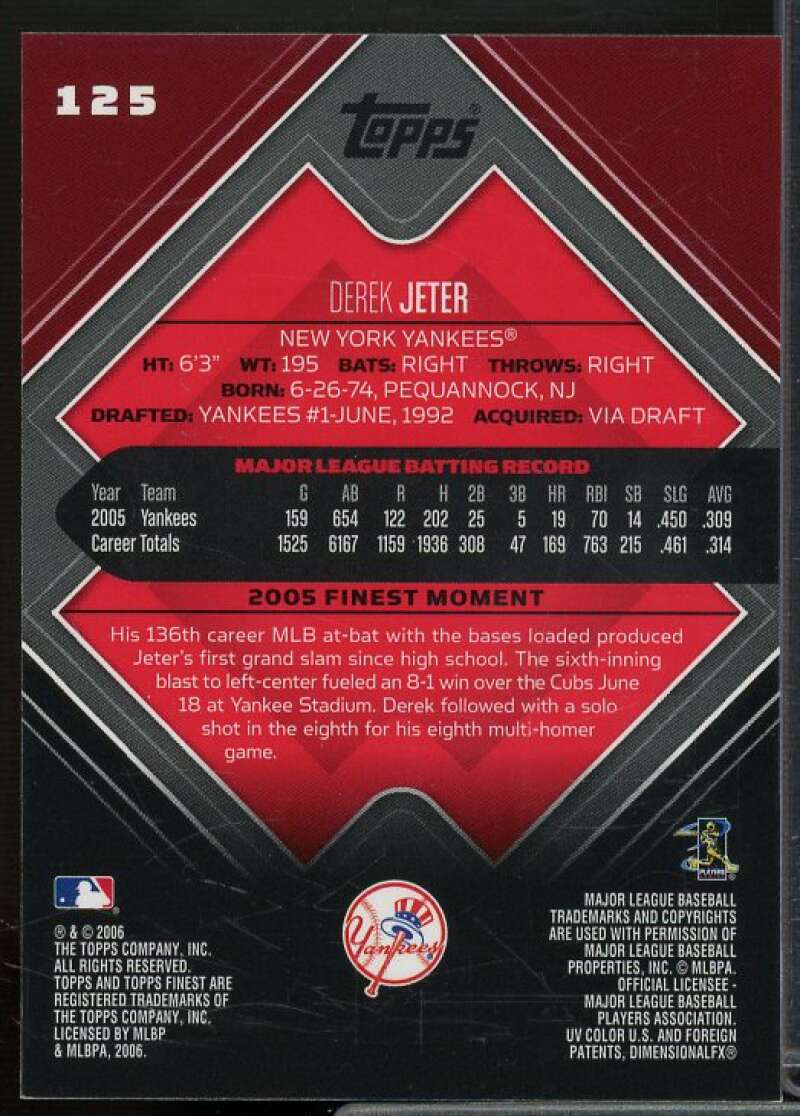 Derek Jeter Card 2006 Finest #125  Image 2