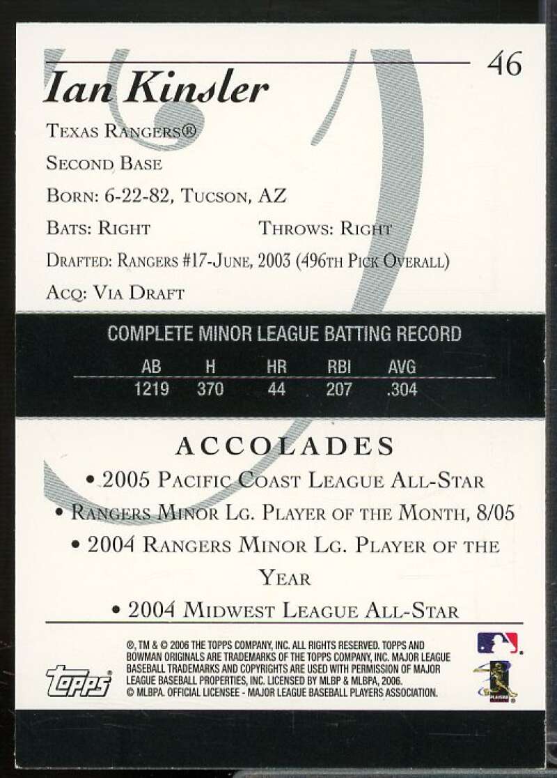 Ian Kinsler Rookie Card 2006 Bowman Originals #46  Image 2