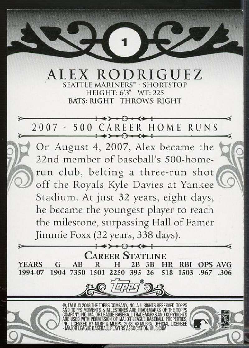 Alex Rodriguez Card 2008 Topps Moments and Milestones #1-88  Image 2
