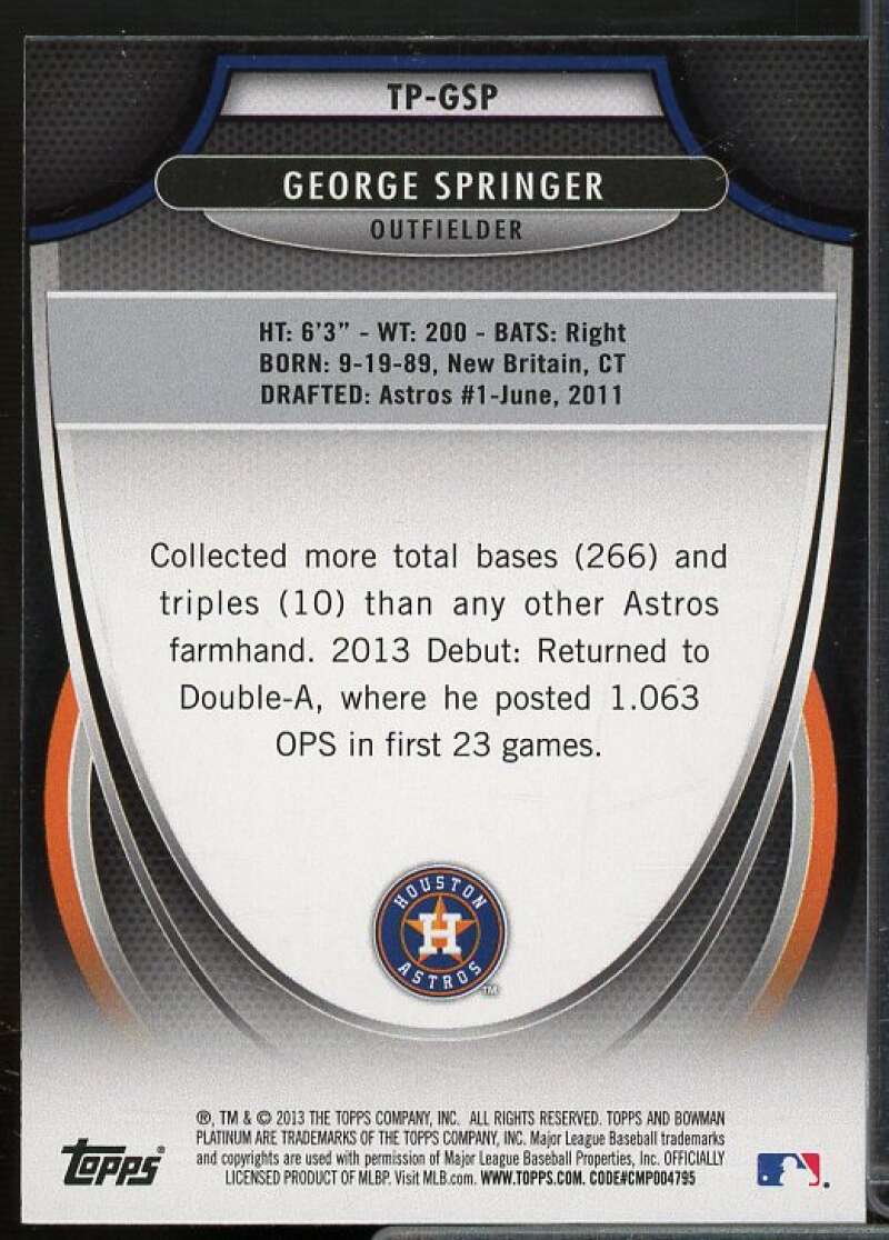 George Springer Rookie Card 2013 Bowman Platinum Top Prospects #GSP  Image 2