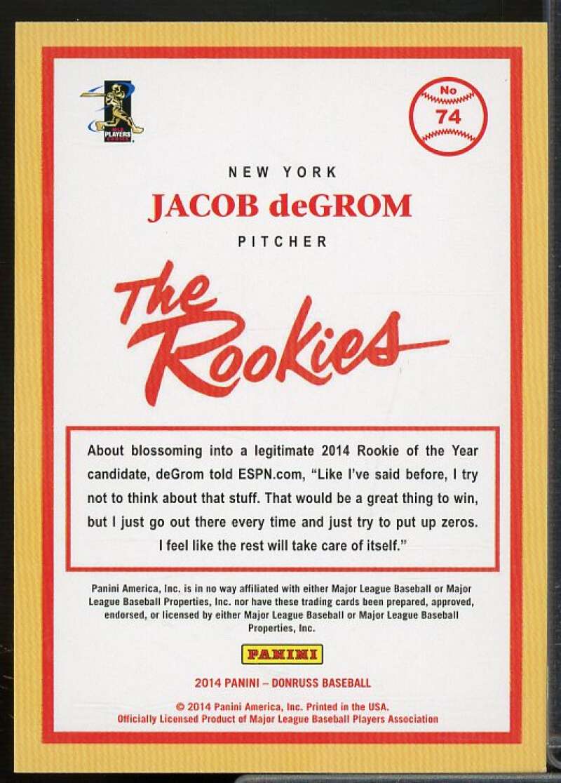 Jacob deGrom Rookie Card 2014 Donruss The Rookies #74  Image 2