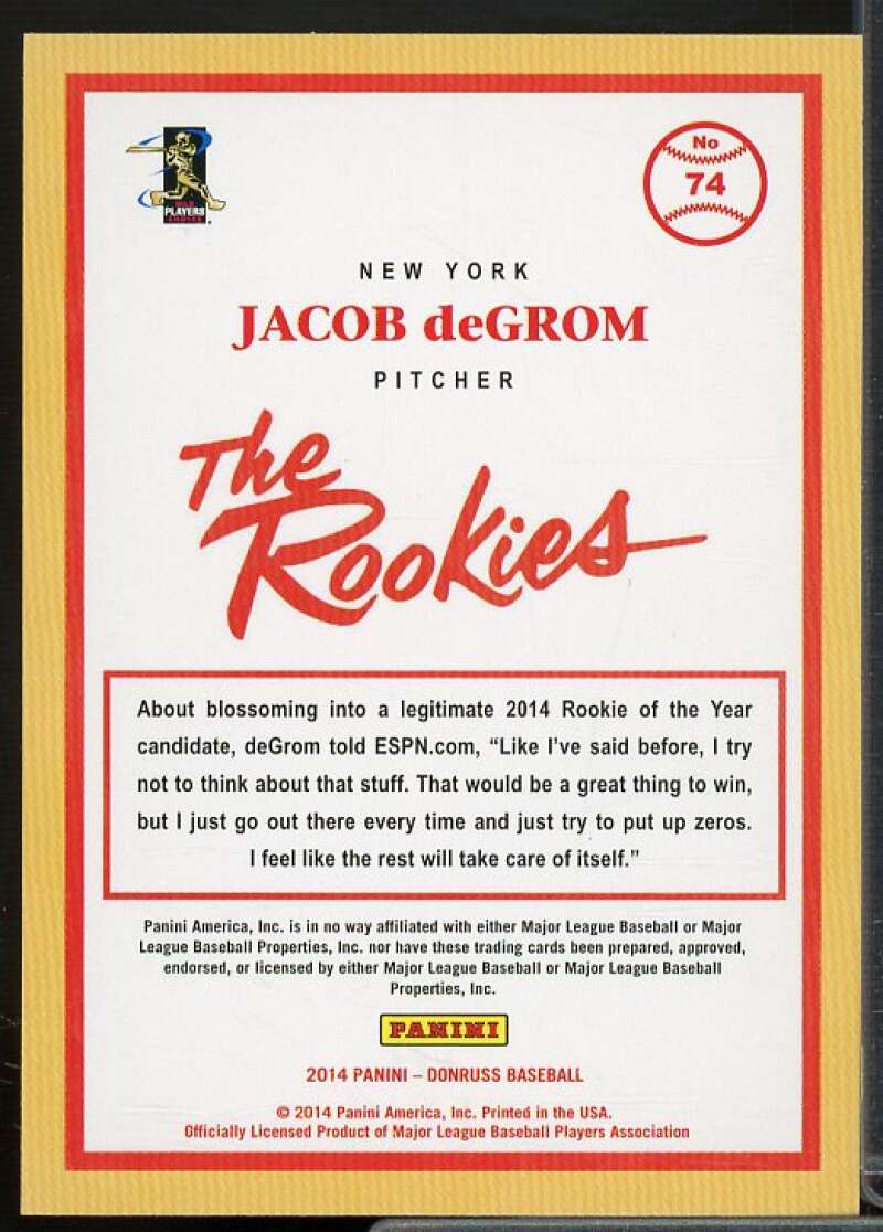 Jacob deGrom Rookie Card 2014 Donruss The Rookies #74  Image 2