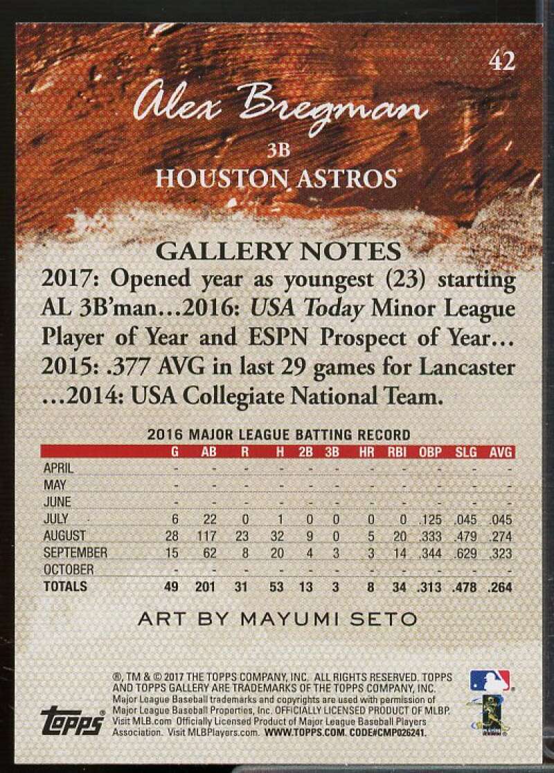 Alex Bregman Rookie Card 2017 Topps Gallery #42  Image 2