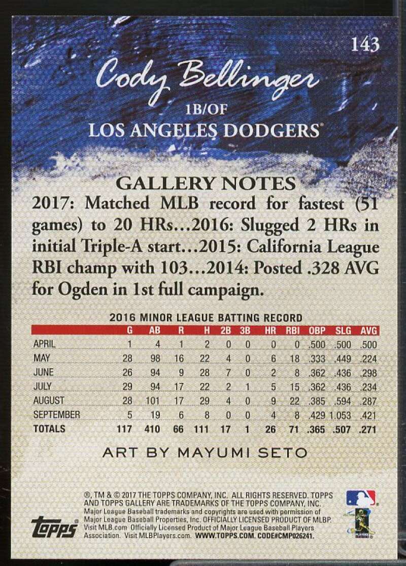 Cody Bellinger Rookie Card 2017 Topps Gallery #143  Image 2