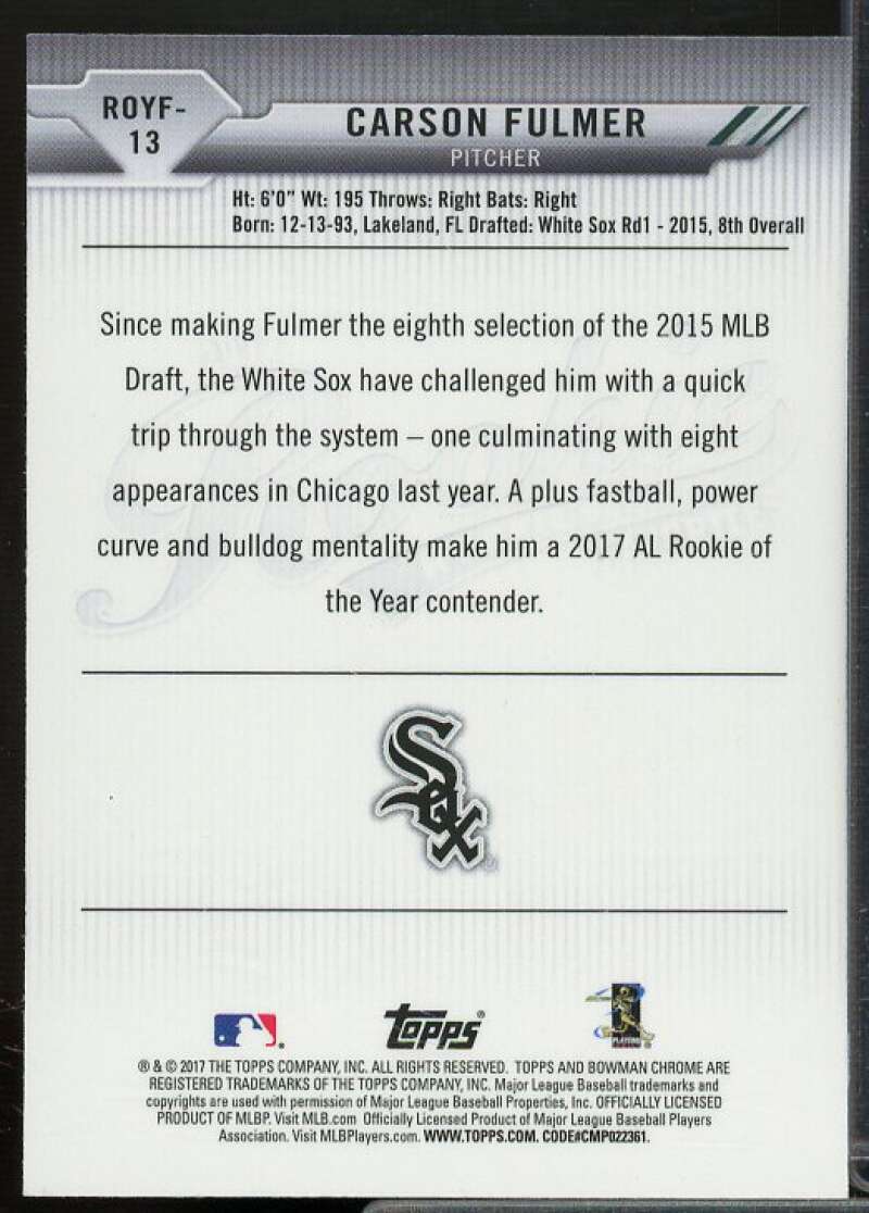 Carson Fulmer 2017 Bowman Chrome Rookie of the Year Favorites Refractor #ROYF13  Image 2