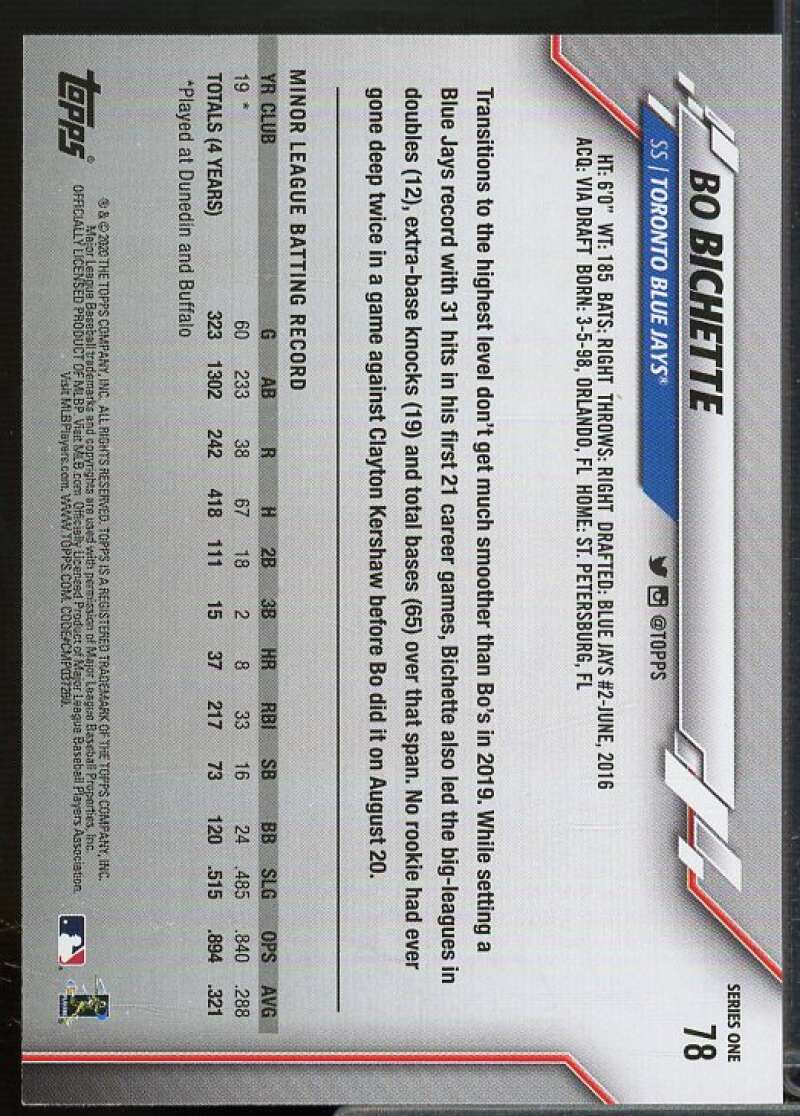 Bo Bichette Rookie Card 2020 Topps #78  Image 2