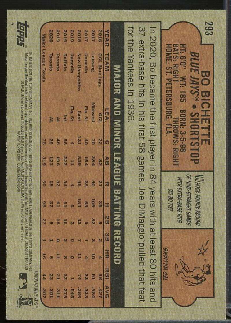 Bo Bichette Rookie Card 2021 Topps Heritage #293  Image 2