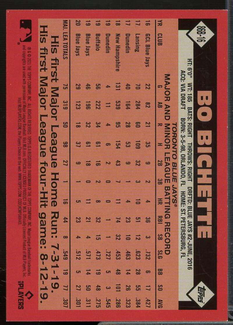 Bo Bichette Card 2021 Topps Update '86 Topps #86B16  Image 2