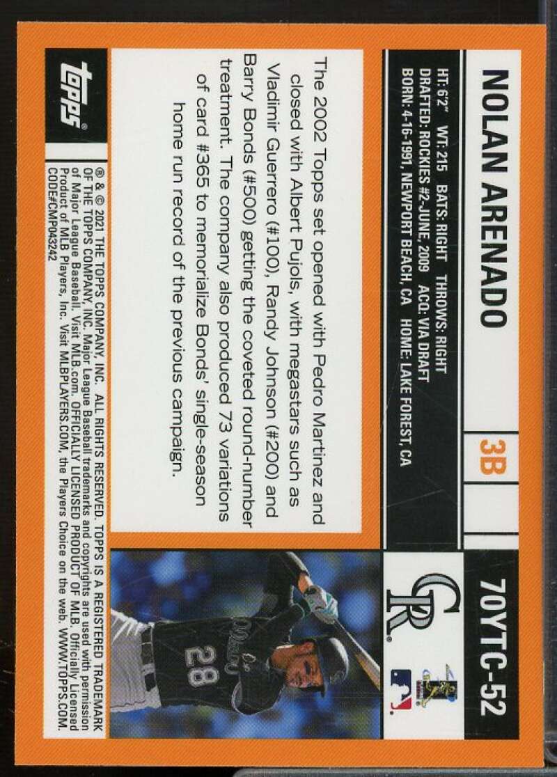 Nolan Arenado Card 2021 Topps 70 Years of Topps Baseball Chrome #70YTC52  Image 2