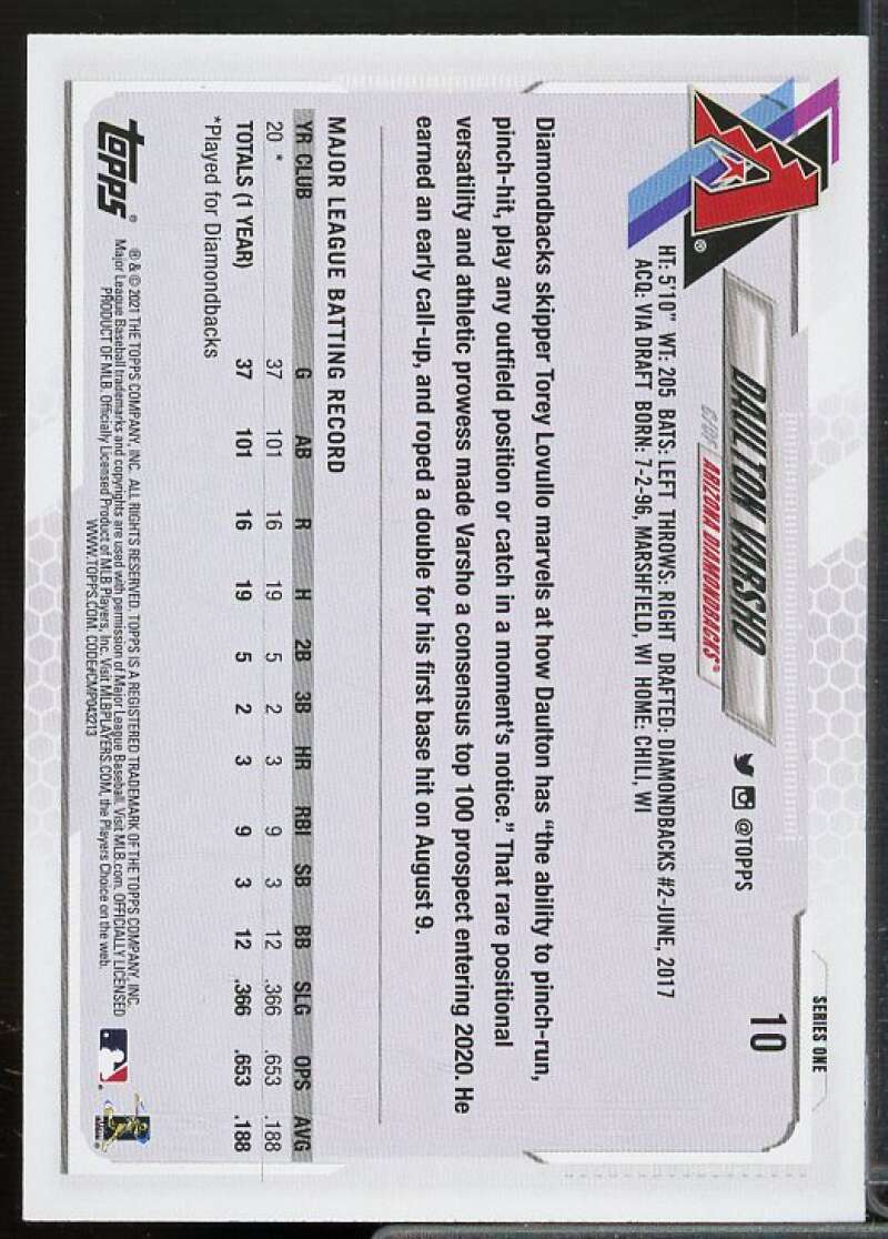 Daulton Varsho Rookie Card 2021 Topps Rainbow Foil #10  Image 2