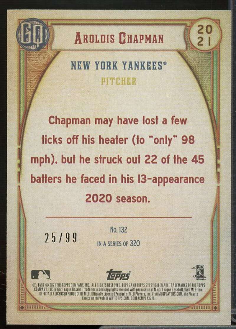 Aroldis Chapman Card 2021 Topps Gypsy Queen Sepia #132  Image 2