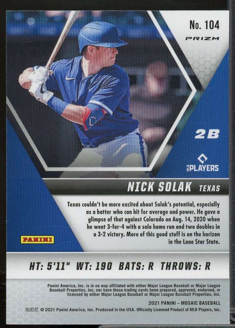 Nick Solak Card 2021 Panini Mosaic Mosaic White Sparkle #104  Image 2