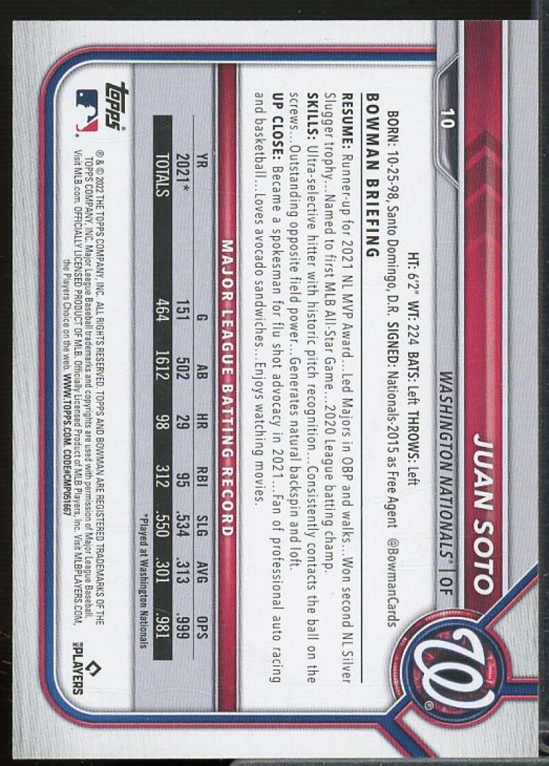 Juan Soto Card 2022 Bowman Green Pattern #10  Image 2