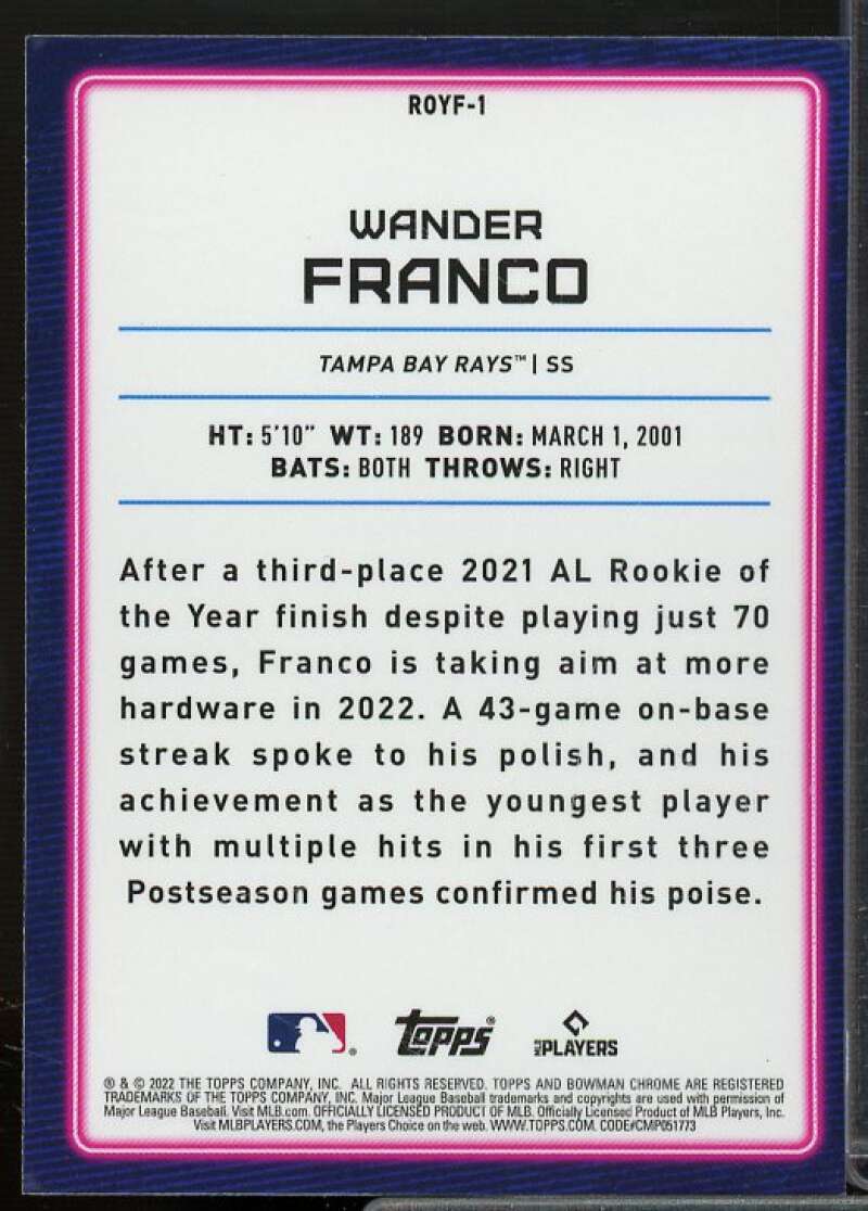 Wander Franco Rookie 2022 Bowman Chrome Rookie of the Year Favorites #ROYF1  Image 2