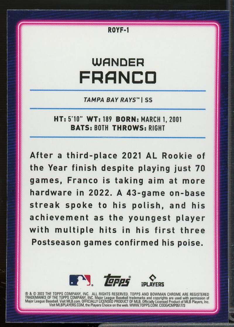 Wander Franco Rookie 2022 Bowman Chrome Rookie of the Year Favorites #ROYF1  Image 2