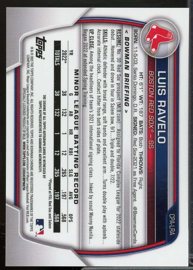 Luis Ravelo 2023 Bowman Chrome Prospect AU Blue Lunar Crater Refractors #CPALRA  Image 2