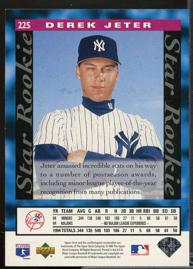 Derek Jeter Star Rookie Card 1995 Upper Deck #225  Image 2