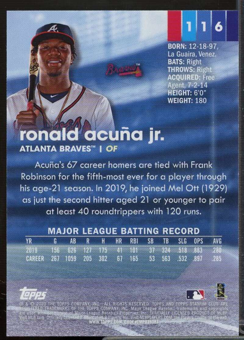 Ronald Acuna Jr. Card 2020 Stadium Club Chrome #116  Image 2