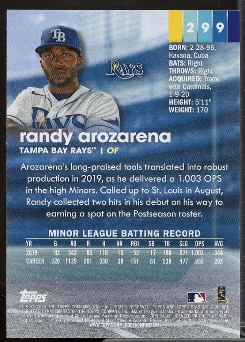 Randy Arozarena Rookie Card 2020 Stadium Club #299  Image 2