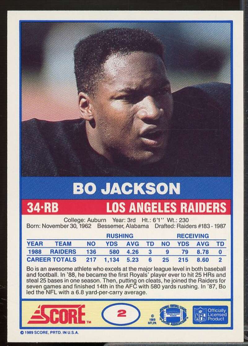 Bo Jackson Card 1989 Score #2  Image 2