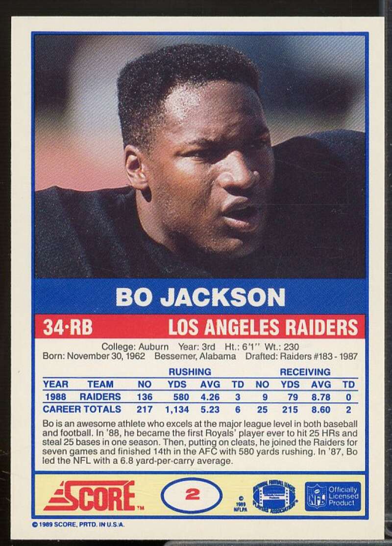 Bo Jackson Card 1989 Score #2  Image 2