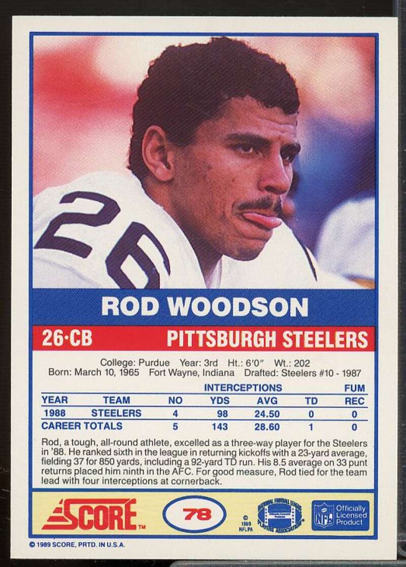 Rod Woodson Rookie Card 1989 Score #78  Image 2