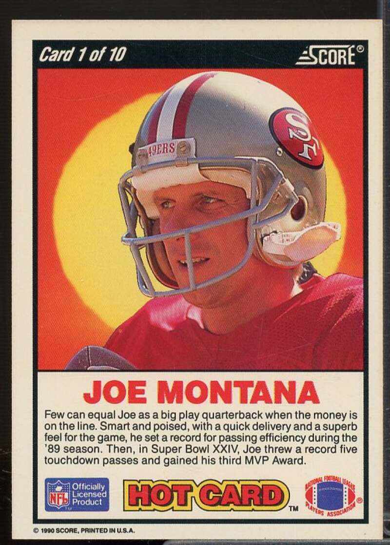 Joe Montana Card 1990 Score Hot Cards #1  Image 2