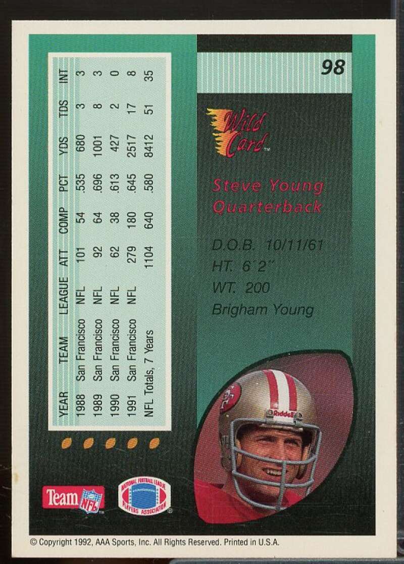 Steve Young Card 1992 Wild Card 50 Stripe #98  Image 2