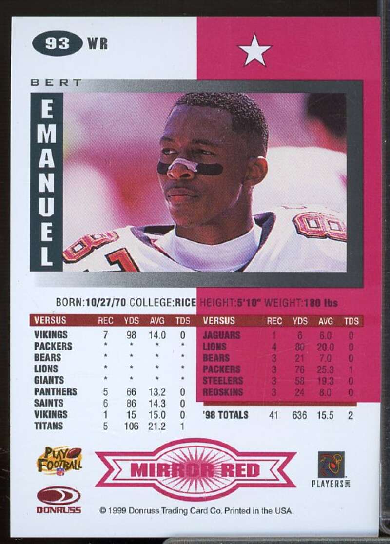 Bert Emanuel Card 1999 Leaf Certified Mirror Red #93  Image 2