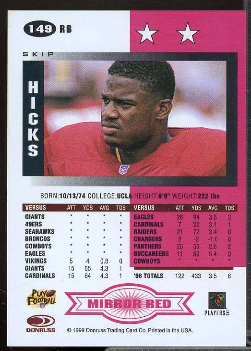 Skip Hicks Card 1999 Leaf Certified Mirror Red #149  Image 2