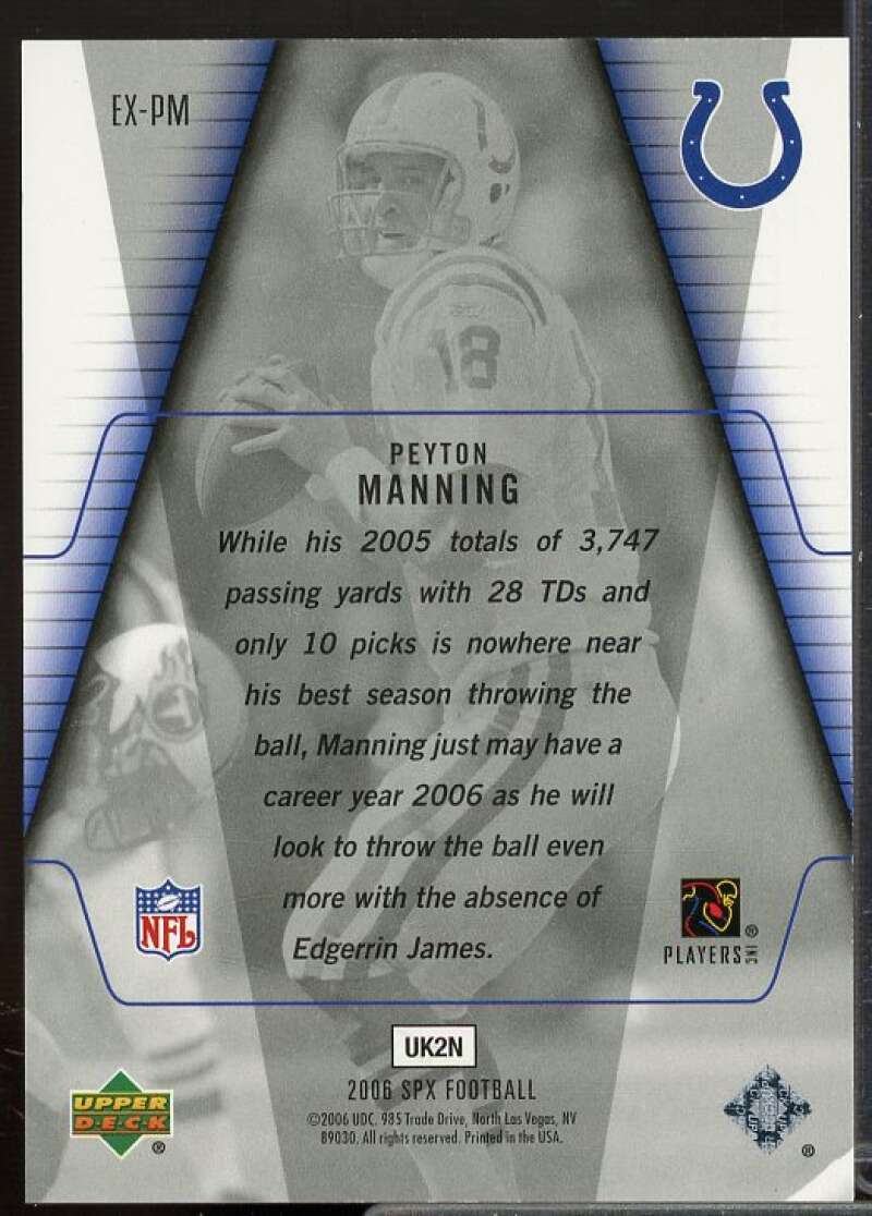 Peyton Manning Card 2006 SPx SPxclusives #EXPM  Image 2