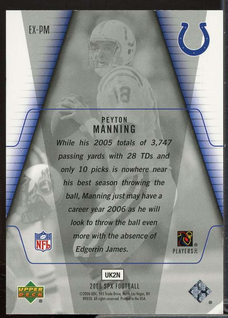 Peyton Manning Card 2006 SPx SPxclusives #EXPM  Image 2