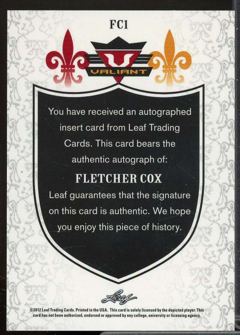 Fletcher Cox Rookie Card 2012 Leaf Valiant Draft #FC1  Image 2