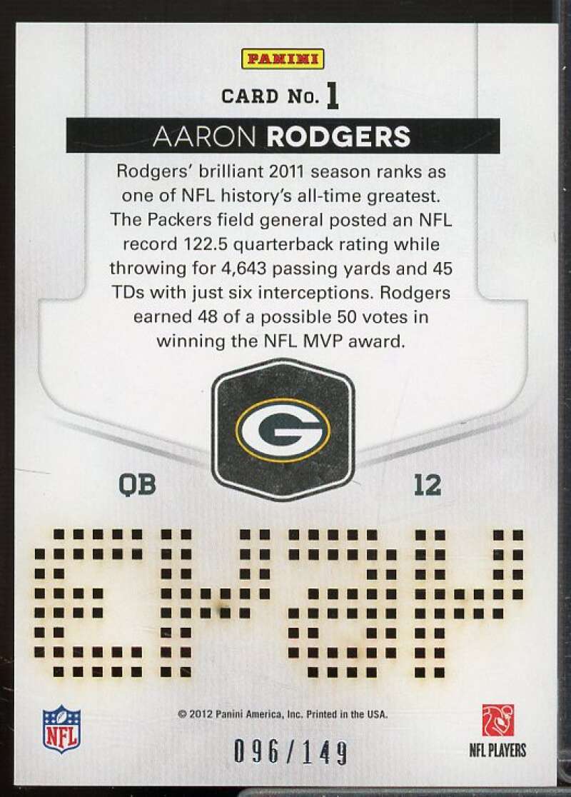 Aaron Rodgers Card 2012 Elite Prime Numbers Gold #1  Image 2